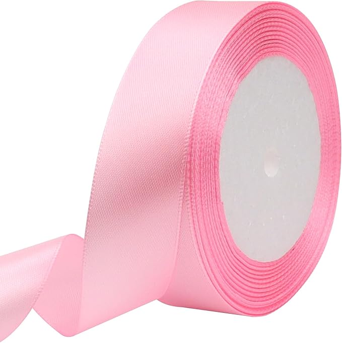 Pink Solid Satin Ribbon 1 Inch 25 Yards Solid Polyester Fabric Ribbon for Gift Wrapping Wedding Christmas Baby Shower Birthday Party Decoration Handmade Immortal Flower Craft
