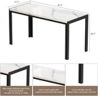 Dining Room Table Set with 2 Benches, Dining Table Set for 4-6, Dinner Table Set for 4, Faux Marble Breakfast Table Set & PU Leather Upholstered Benches for Small Spaces, Apartment, White