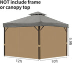 Gazebo Privacy Curtains 10' x 12' with Zipper 4-Panels Side Wall Universal Replacement for Patio, Outdoor Canopy, Garden and Backyard (Curtain Only)