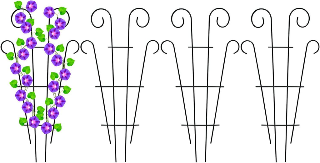 4 Pack 23'' Metal Garden Trellis for Climbing Plants Outdoor, Indoor Plant Trellis Support for Potted Plants, Rustproof Pot Trellis for Houseplant Flower Vines Ivy, Wave Shape, Black