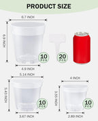 homenote Clear Nursery Pots for Plants,4/5/6.7 Inch Plant Pot for Planting Plastic Seedling Pots with Drainage Holes Seed Starter Pot Flower Pots High Transparency with 20 Plant Labels (30 Pack)