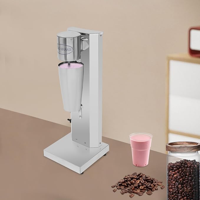 Electric Milkshake Maker, Commercial Stainless Steel Milk Shake Machine, Drink Mixers, 16000r/min & 800ml/Cup, Smoothie Milk Foam Tea Mixer Blender + 1 PP Cup, 180W 110V (1 Head)