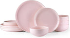 AmorArc Ceramic Dinnerware Sets for 4, Pocelain Plates and Bowls Sets, Scratch Resistant Dishes Set, Dishwasher & Microwave & Oven Safe,Pink-12 pcs