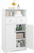 Tangkula Bathroom Cabinet, Freestanding Storage Organizer w/2 Drawers & 2 Doors, 3-Position Adjustable Shelves, Anti-Toppling Design, Floor Cabinet for Bathroom (White, 2 Drawers & Cabinet)