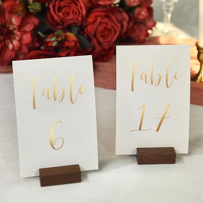 UNIQOOO 12 Pack 2" Rustic Walnut Wood Stands for Cardstock, Wedding Table Numbers Holders, Photo Holder, Photo Display Stand for Event Decor, Retail Shop, Cafe Restaurant Menu, Business Card, Name Tag