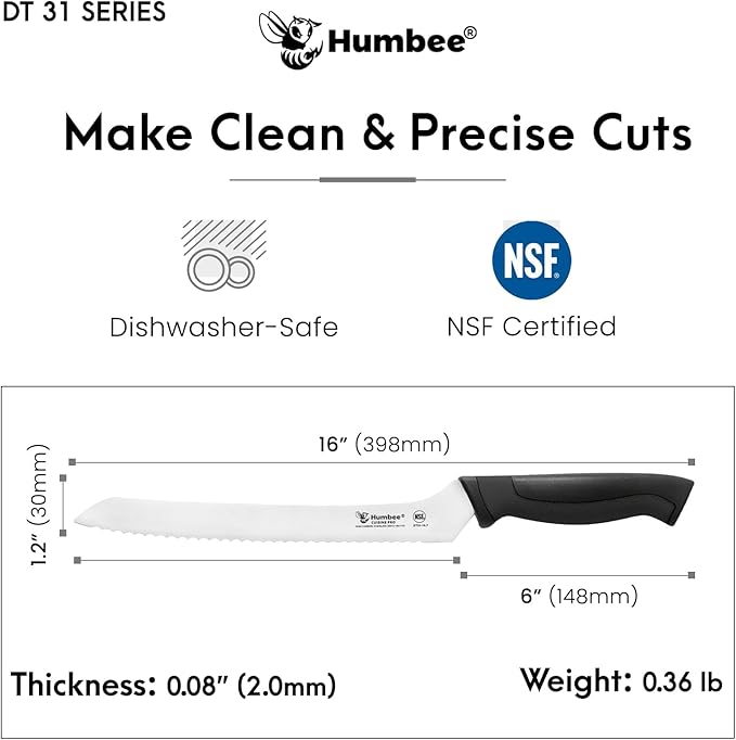 10-Inch Offset Serrated Bread Knife, Premium High Carbon Stainless Steel Blade Knife for Bread with Ergonomic Handle, NSF Certified, DT-31 Series, Black