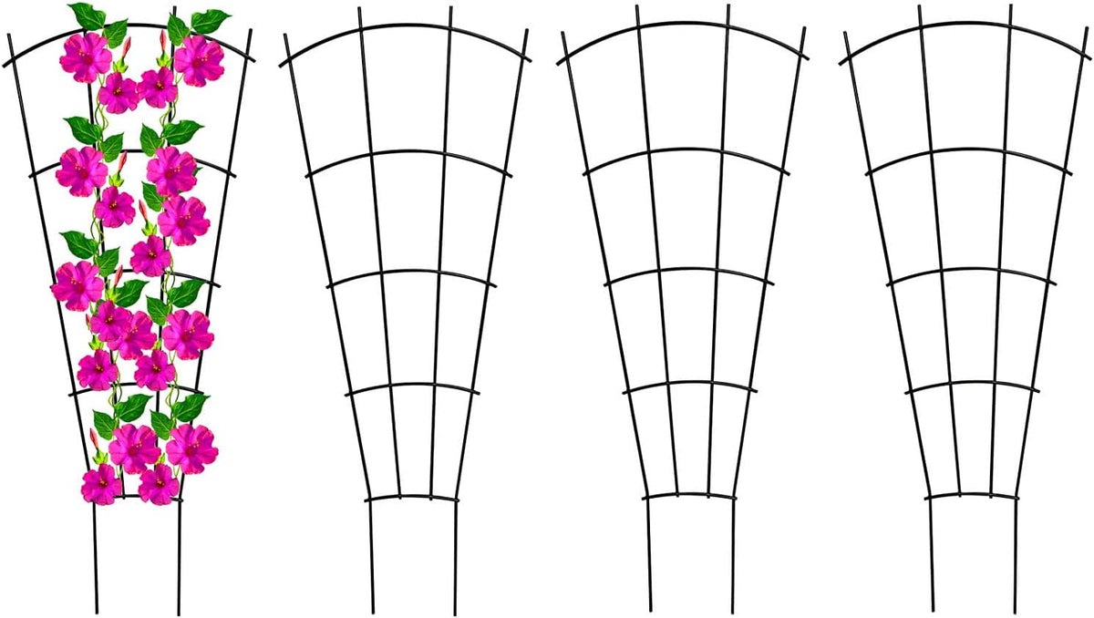 4 Pack 23'' Plant Trellis for Potted Climbing Plants Indoor, Outdoor Metal Garden Trellis for Climbing Plants Houseplants Flowers Vine Ivy, Fan Shape, Black