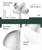 LMS Farmhouse Pendant Light Fixtures, Brushed Nickel Pendant Light with Globe Glass, Adjustable Hanging Lighting for Kitchen Island, Bedroom, Bathroom, LMS-203