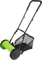 12 Inch Manual Push Reel Lawn Mower with Adjustable Mowing Height, 5 Blades and Collection Bag, Push Lawn Sweeper Grass Catcher Outdoor Power Tools for Picking up Leaves,Grass and Debris on Lawns