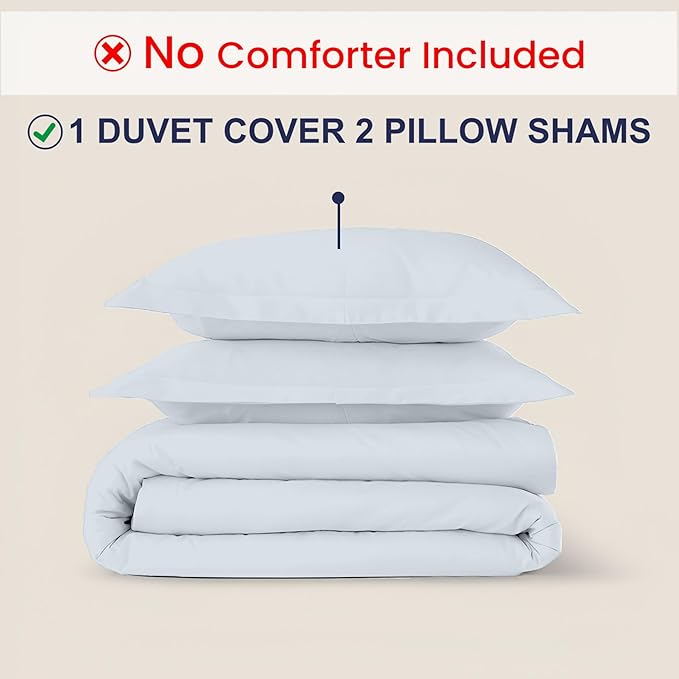 Kotton Culture 3 Pc California King Size Duvet Cover Set -100% Egyptian Cotton Sateen 600 Thread Count Ultra Soft Premium Durable Comforter Cover Zipper Closure & Corner Ties (Blue Sky,104"x98")