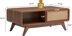 AVZEAR Mid Century Modern Coffee Table with Storage, Curved Edge Wood Coffee Table with Sliding Nature Linen Door, Farmhouse Center Table Rectangle Coffee Table for Living Room, Office, Walnut