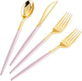 SUT 160Pcs Pink and Gold Plastic Silverware, Heavy Duty Plastic Silverware, Valentines Plastic Utensils, 80 Plastic Forks, 40 Knives, 40 Spoons, Disposable Cutlery for Parties, Valentines(Pink Gold)