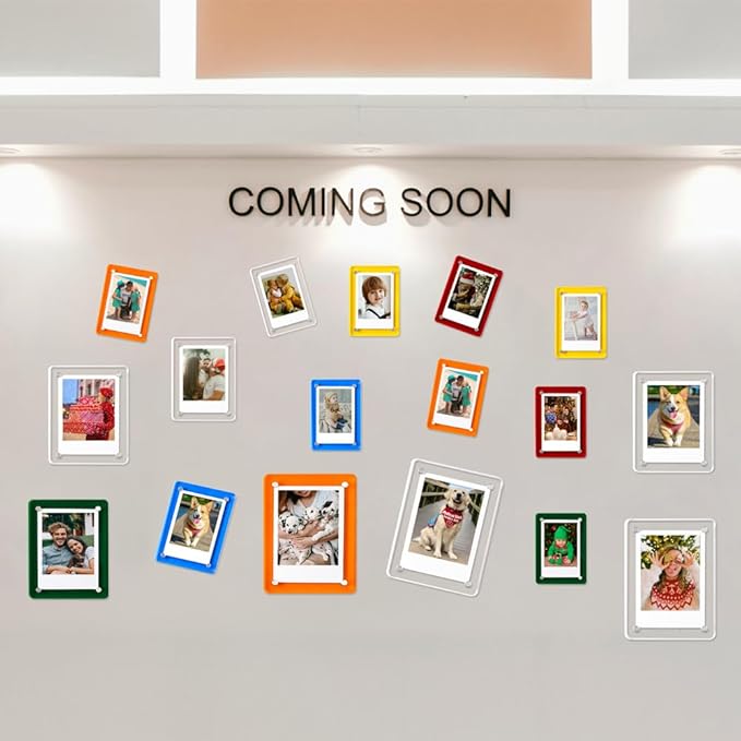 Mini Magnetic Photo Frames for Refrigerator, 2.36x3.54" Acrylic Magnetic Colorful Picture Frames, 2x3 Mini Film Display Compatible with Instax/Polaroid Camera Photo for Fridge/Locker, 6 Pack