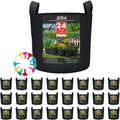 JERIA 24-Pack 5 Gallon Nonwoven Grow Bags, Plant Grow Bags，Heavy Duty Aeration Fabric Pots with Durable Handles, Come with 24 Pcs Plant Labels