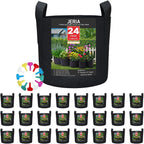 JERIA 24-Pack 5 Gallon Nonwoven Grow Bags, Plant Grow Bags，Heavy Duty Aeration Fabric Pots with Durable Handles, Come with 24 Pcs Plant Labels
