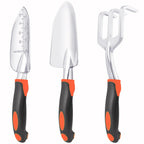 Garden Tools Set, 3 Pack Heavy Duty Gardening Tools Set Include Garden Shovel, Transplant Trowel and Hand Rake with Ergonomic Handle, Aluminum Alloy Lawn for Planting, Orange