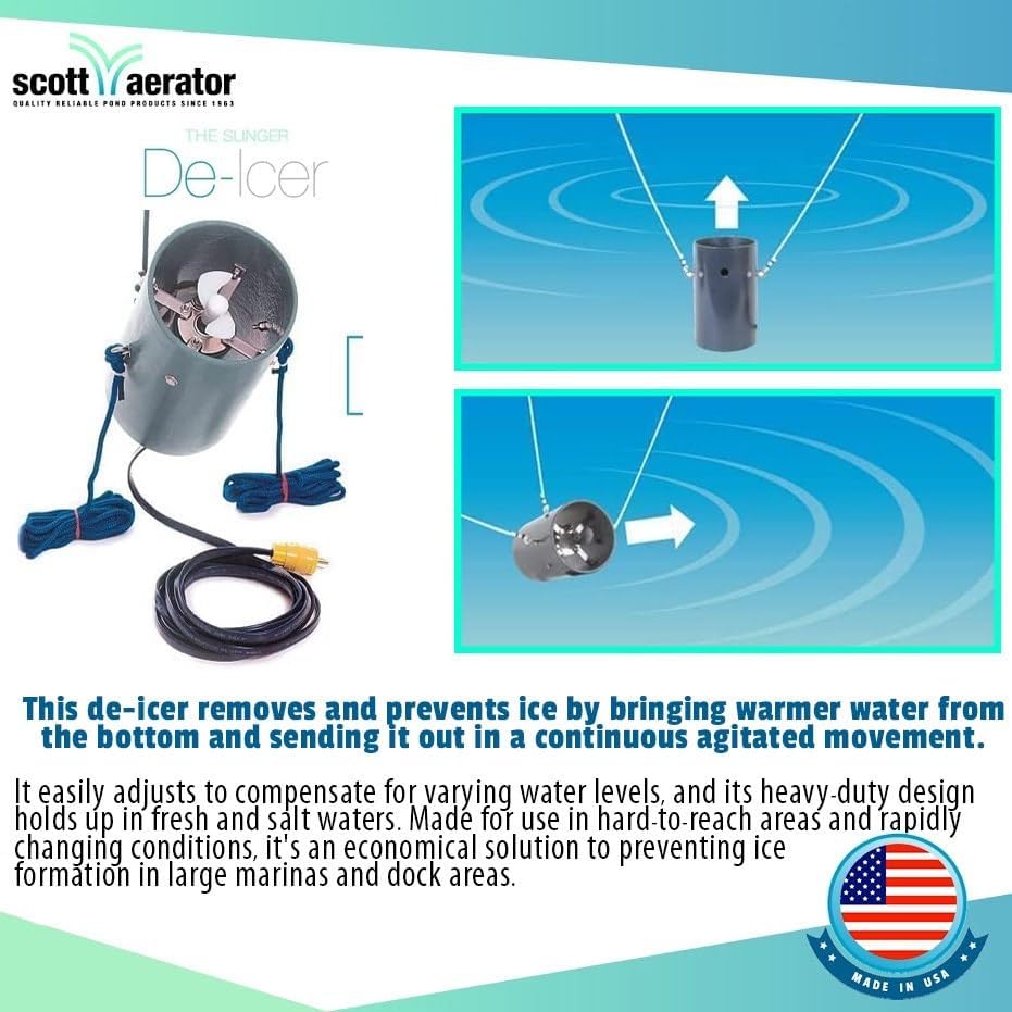 Scott Aerator Slinger De-Icer for Lakes & Ponds | 3/4 Horse Power 115V Stainless Steel | 100 ft. Electric Corded Cable Included | Made in USA