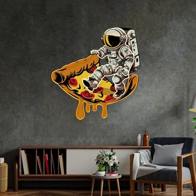 Astronaut on Pizza Neon Sign: Custom Business Logo LED Wall Art Size:20inch