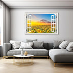 Sunflower Wall Art Decor Flower Canvas Pictures for Living Room Rustic Painting for Wall Window Style Sunset Art Prints for Bedroom Nature Floral Landscape Artwork for Home Office Kitchen Decorations,