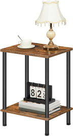 HOOBRO End Table, Small Side Table, Nightstand with 2-Layer Storage Shelves, Sofa Table for Small Spaces, Living Room, Bedroom, Stable Frame, Easy Assembly, Rustic Brown BF09BZ01