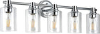 Bathroom Light Fixtures Wall Sconce Light with Clear Glass Chrome 5 Lights Bathroom Lighting Over Mirror Vanity Lights for Living Room,Bedroom,Restroom,Hallway E26 Base