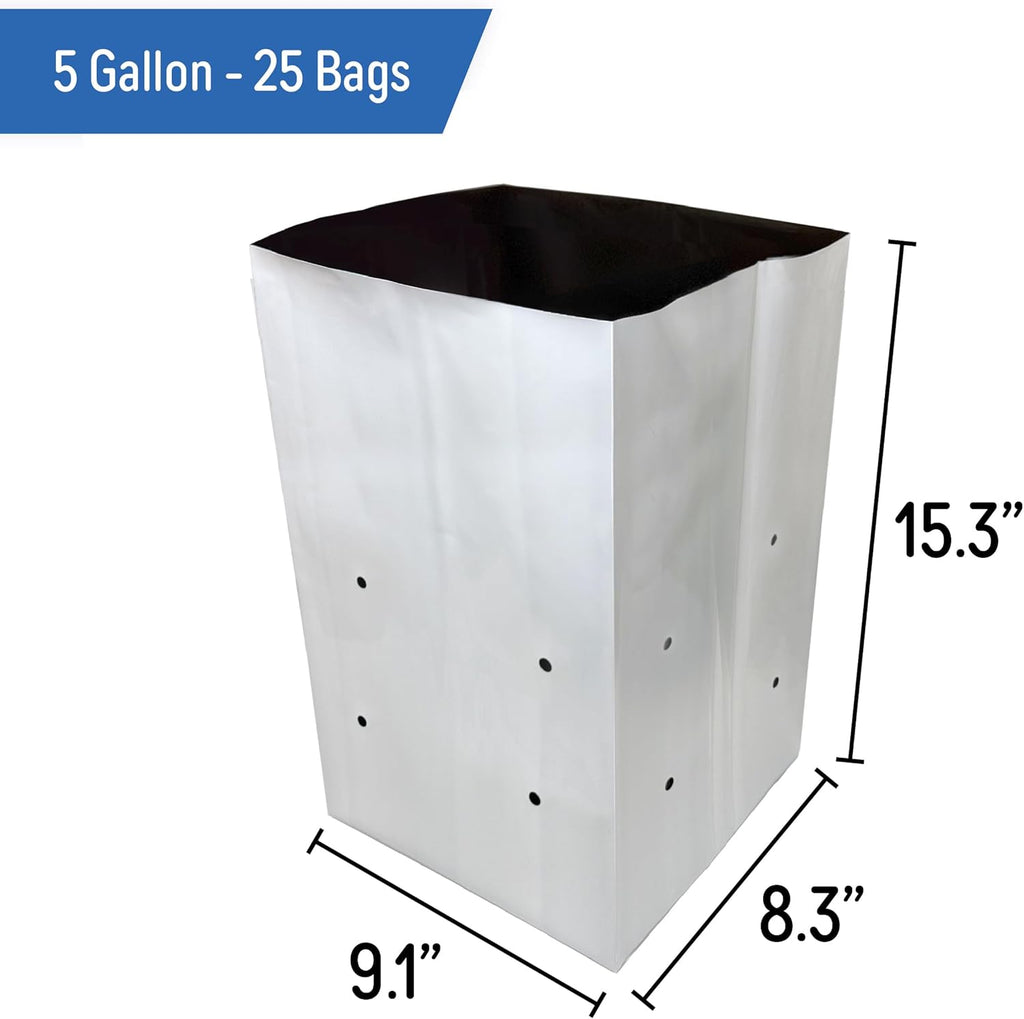 A.A 5 Gallon Grow Bags Black and White Poly Nursery Bags for Plants, Tree Grow, Greenhouse (25 Pack)