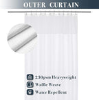 N&Y HOME Long Waffle Weave Shower Curtain 75 Inch Length with Snap-in Fabric Liner & Metal Hooks Set - Hotel Style, Waterproof & Washable, Heavyweight Fabric & Mesh Top Window - 71x75, White