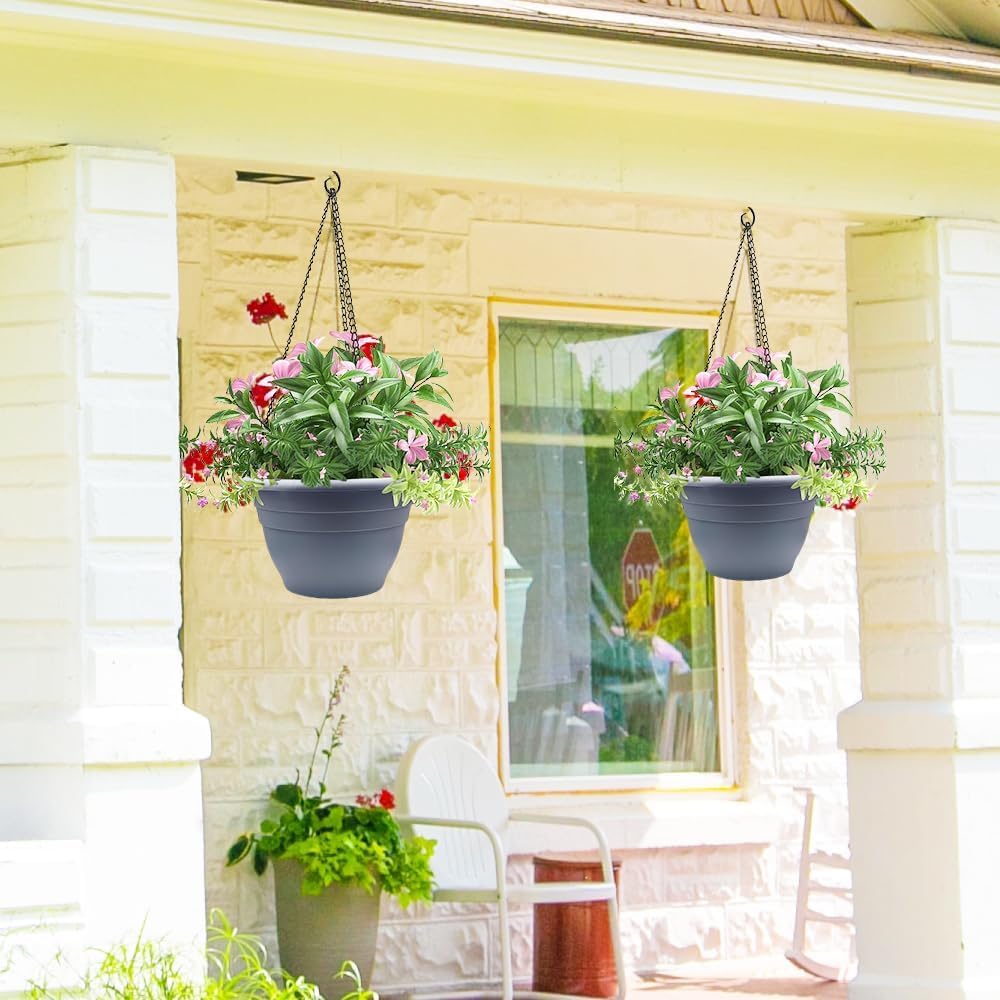 Plant Pots Set of 5, 10" Outside Diameter Flower Pots, 8.5" Inner Diameter Planters with Drainage Hole, Durable Garden Pots Perfect for Indoor & Outdoor Plant Planting, Decor, Gray