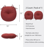 FUNHOME Bistro Chair Cushions 15 inch,Set of 2,Tufted Round Chair Cushions with Ties,15"x15"x4",Water Resistant Round Seat Cushion for Barstool Chairs,Patio Garden Kitchen Outdoor Furniture(Dark Red)