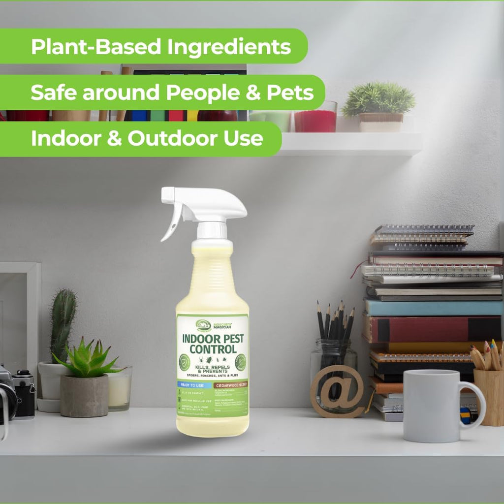 Mosquito Magician Indoor Pest Spray – Design for Indoor Use to Neutralize Spiders, Roaches, Ants & Flies with Plant-Sourced Essential Oils, Efficient Ready to Use Home Pest Spray – Lemongrass, 32 OZ