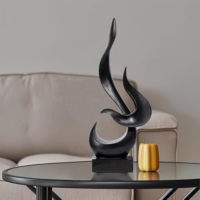 Black Fire Flame Sculpture, Modern Abstract Resin Statue, Art Statue Home Decor for Living Room TV Stand Coffee Table Shelf Accents Decor.