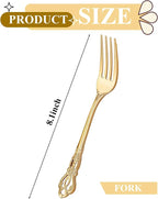 75PCS Gold Plastic Forks - 8.1inch Gold Forks Disposable - Vintage Heavy Duty Dessert Forks - Premium Fancy Plastic Silverware for Parties, Weddings, Dinners and Events