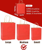 qiqee 50-Packs Kraft Red Paper Gift Bags with Handles Bulk 11"x8.3"x4.3" Medium Size Paper Bags Multiple Uses