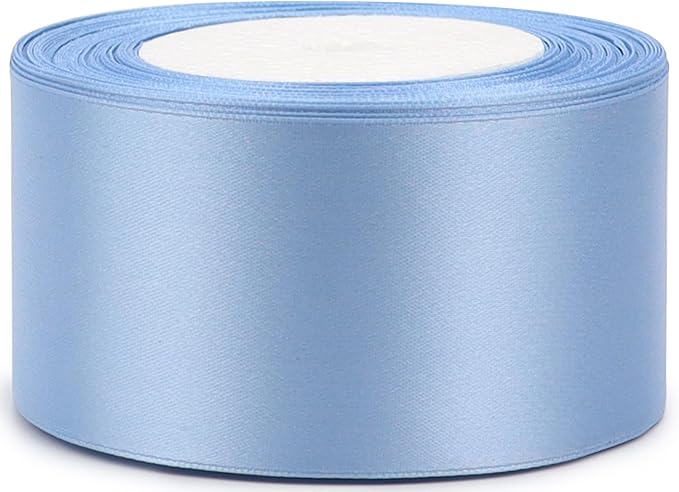 Lake Blue Solid Satin Ribbon 2 Inch 25 Yards Solid Polyester Fabric Ribbon for Gift Wrapping Wedding Christmas Baby Shower Birthday Party Decoration Handmade Immortal Flower Craft