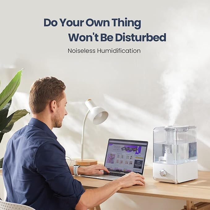 Humidifiers for Large Room Bedroom (6.5L), Cool Mist Ultrasonic Vaporizer for Home Whole House Babies, Customized Humidity, Night Light, Whisper-Quiet (White)