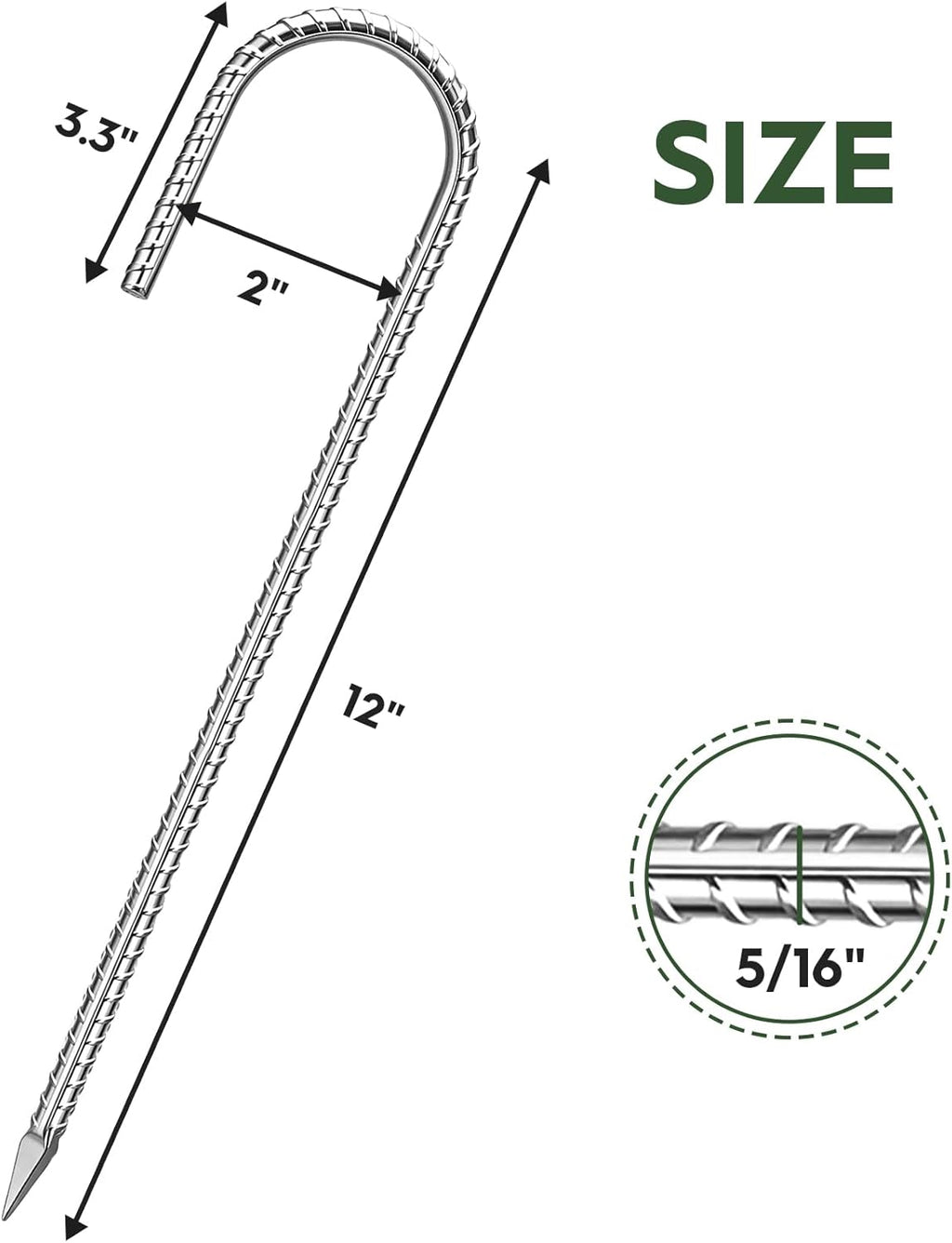 12 inches Ground Stakes Heavy Duty 28 Pieces Metal Fence Rebar Stake 5/16" Diameter J Hook Ground Spikes, Tent Stakes, Swing Set and Gazebo Anchors