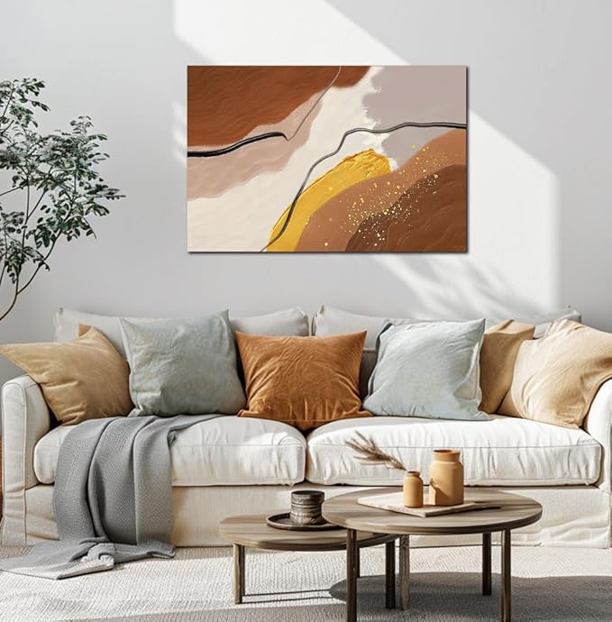 Abstract Wall Art for Living Room Boho Wall Decor Mid Century Modern Prints Pictures Abstract Geometric Painting for Bedroom Orange Minimalist Artwork for Bathroom Home Office Decorations
