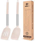 Pack of 2 Silicone Solid Turner, Non Stick Slotted Kitchen Spatulas, High Heat Resistant BPA Free Cooking Utensils, Ideal Cookware for Fish, Eggs, Pancakes(Stainless Steel Khaki)