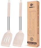 Pack of 2 Silicone Solid Turner, Non Stick Slotted Kitchen Spatulas, High Heat Resistant BPA Free Cooking Utensils, Ideal Cookware for Fish, Eggs, Pancakes(Stainless Steel Khaki)