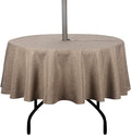 Outdoor Tablecloth Wrinkle-Free Stain Resistant Waterproof Polyester Fabric Table Cover with Zipper Umbrella Hole for Picnic/Party/Dinner/Patio Garden(60inch Round,Zippered,Flax)