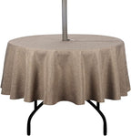 Outdoor Tablecloth Wrinkle-Free Stain Resistant Waterproof Polyester Fabric Table Cover with Zipper Umbrella Hole for Picnic/Party/Dinner/Patio Garden(60inch Round,Zippered,Flax)