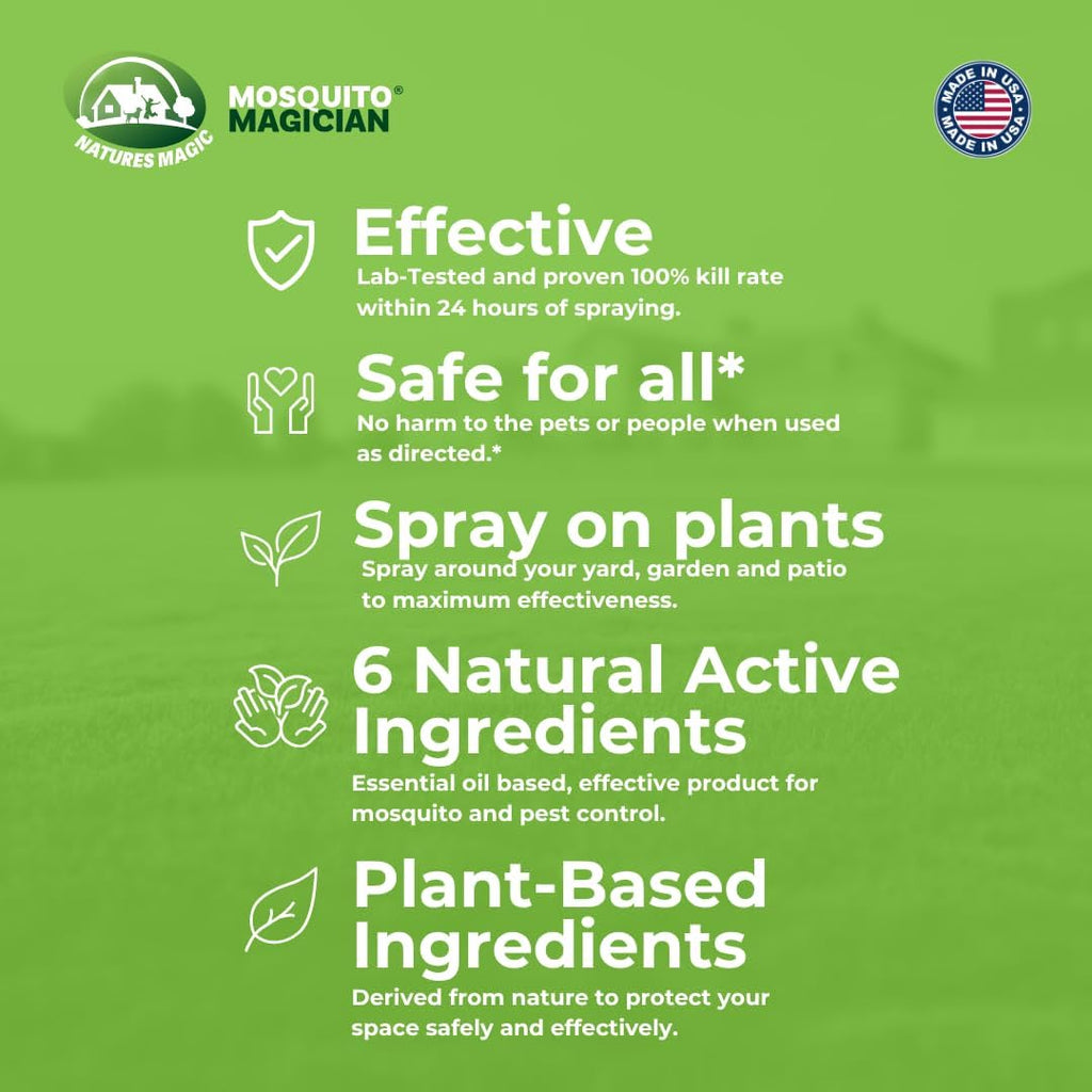 Mosquito Magician Indoor and Outdoor Spray - Use for Carpet, Furniture, Bedding, Couches & Pets – Plant-Sourced with Essential Oil - Lemongrass, 16 OZ