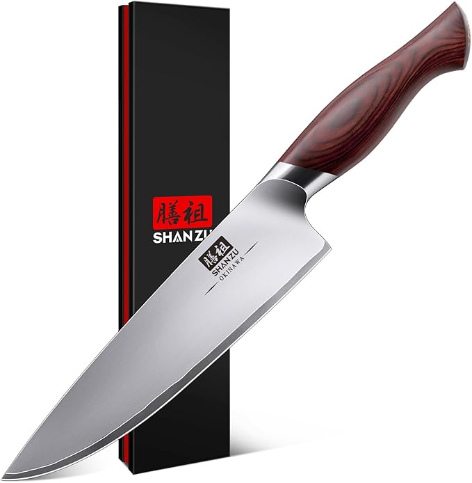 SHAN ZU Chef Knife 8 Inch, High Carbon Japanese 10Cr15Mov Stainless Steel Kitchen Professional Cooking Knife, Ultra Sharp Japanese Knife with Ergonomic Pakkawood Handle