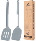 Pack of 2 Silicone Solid Turner, Non Stick Slotted Kitchen Spatulas, High Heat Resistant BPA Free Cooking Utensils, Ideal Cookware for Fish, Eggs, Pancakes(Gray)