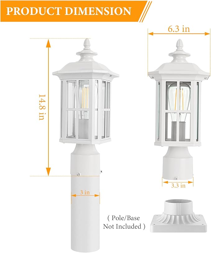 Outdoor Post Lights Outdoor Lamp Post Light Fixture, Waterproof Aluminum with Glass Outdoor Post Light Fixtures for Patio Porch Yard Doorway