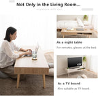 EMOOR Wooden Small Coffee Table with Storage Rectangle Large (47.2"x19.7") Oak, Floor Sitting Low Table Small Space Minimalist Japanese Tatami Room