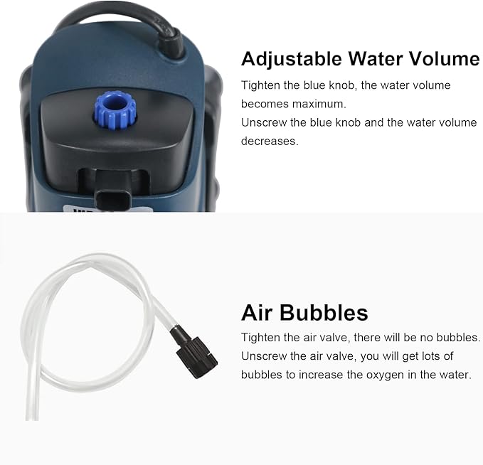 COOSPIDER Fish Tank Filter Sun JUP-02 Aquarium Green Clean Submersible Machine 132gph for 10-40 Gallon Small Fish Tank Internal Submersible Pump for Turtle Tank, Air Supply & Oxygen Enhancement