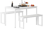 soges 3 PCS Dining Table Set for 4 with 2 Benches, Soho Dining Table and Chairs Set, Industrial Kitchen Table and Chairs Kitchen Breakfast Table Set, Dining Set with Metal Frame, White