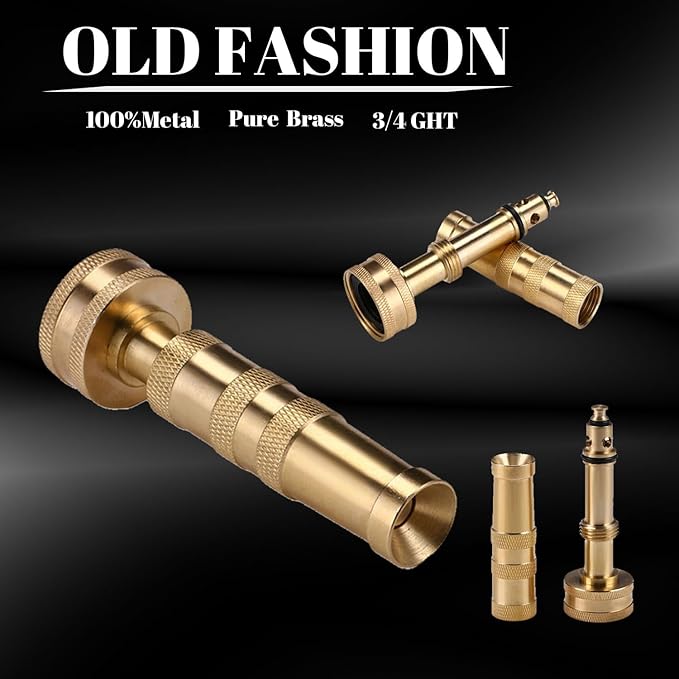 High Pressure Garden Hose Nozzle Heavy Duty Water Sprayer for Garden Spray Patio Outdoor Washer Pet Shower Car Wash attachment (Brass)