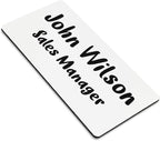 Custom Engraved Name Tag Badges for Business, Personalized Identification with Pin, Magnetic, Adhesive, or Blank Backing, 1.5"x3", White/Black Text